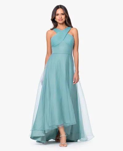 Betsy & Adam Women's Sleeveless Halter Neck Gown In Blue
