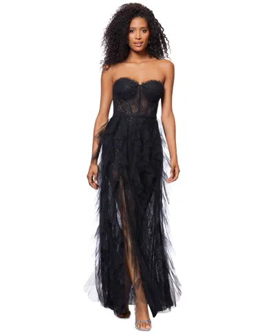 Betsy & Adam Women's Sleeveless Lace Corset Gown In Black