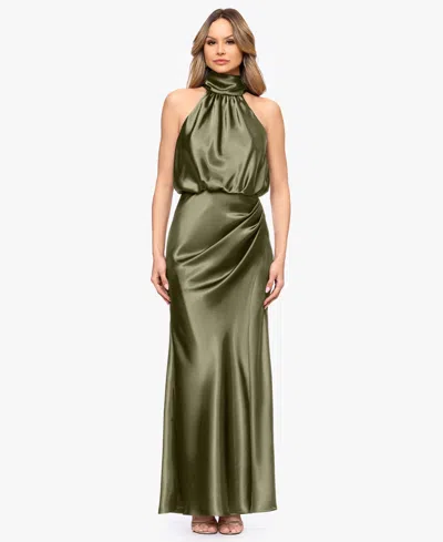 Betsy & Adam Women's Sleeveless Mock Neck Ball Gown In Green