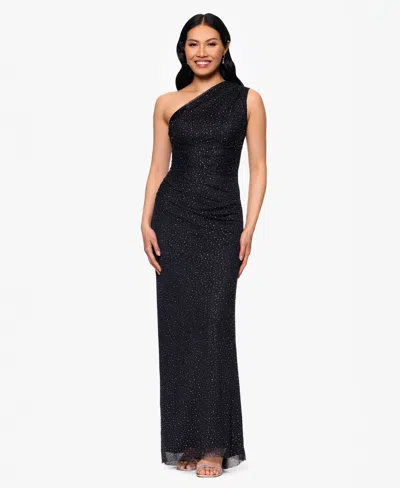 Betsy & Adam Women's Solid-color Studded Long Halter Dress In Black