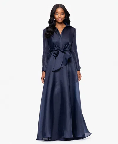 Betsy & Adam Women's Solid-color Tie-front Long Shirtdress
