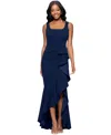 Betsy & Adam Women's Square-neck Cascading-ruffle Gown