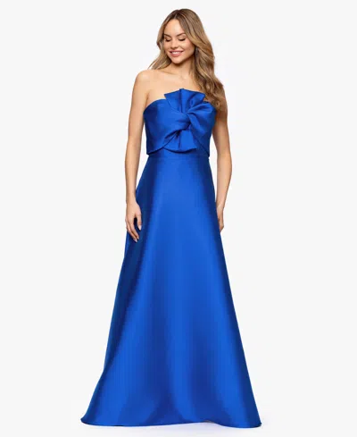 Betsy & Adam Women's Strapless Bow Front Ball Gown In Blue