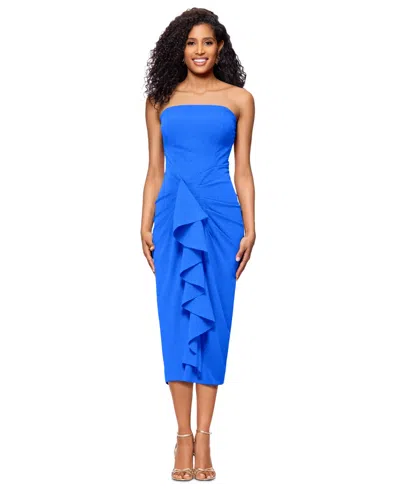 Betsy & Adam Women's Strapless Cascade Ruffle Party Dress In Cobalt