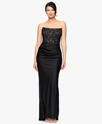 Betsy & Adam Women's Strapless Lace Top Gown In Multi