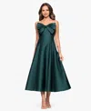 Betsy & Adam "coulette" Satin Bow Strapless Midi Dress In Green