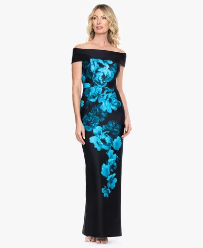 Betsy & Adam Women's Strapless Off-the-shoulder Floral Column Gown In Black