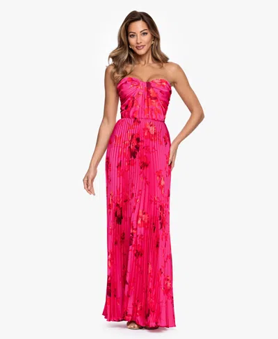 Betsy & Adam Women's Strapless Pleated Gown In Pink