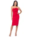 Betsy & Adam Rosette Strapless Cocktail Dress In Red