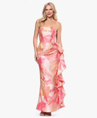 Betsy & Adam Women's Strapless Side Ruffle Ball Gown In Pink