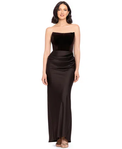 Betsy & Adam Women's Strapless Velvet Corset Dress In Brown