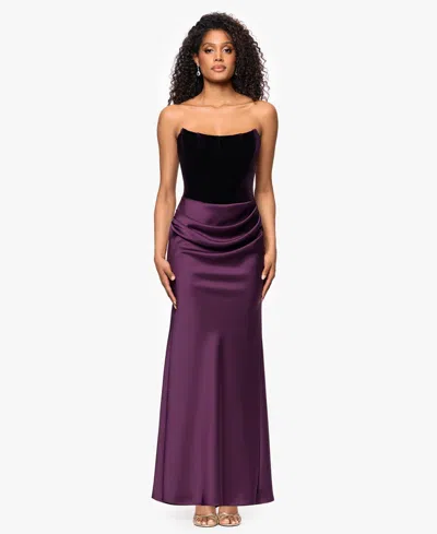 Betsy & Adam Women's Strapless Velvet Corset Dress In Purple