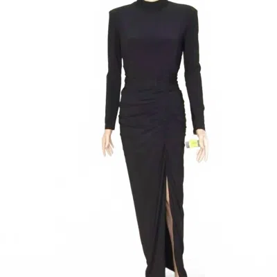 Betsy & Adam Women's Stretch Ruched High Neck Long Gown In Black