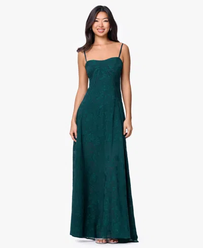 Betsy & Adam Floral Jacquard Chiffon Gown In Green