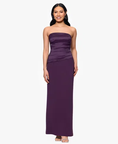 Betsy & Adam "amaya" Scuba Crepe And Taffeta Bodice Strapless Floor Length Dress In Purple