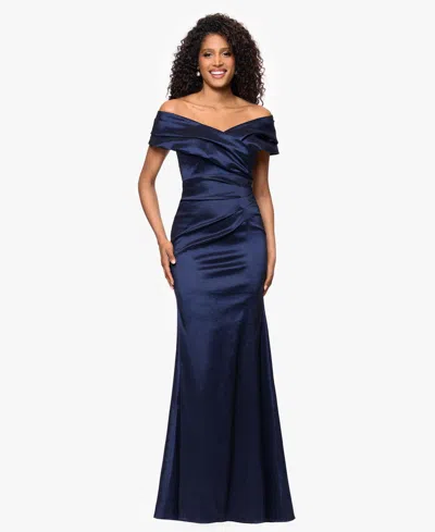 Betsy & Adam Women's Taffeta Off-the-shoulder Dress In Blue