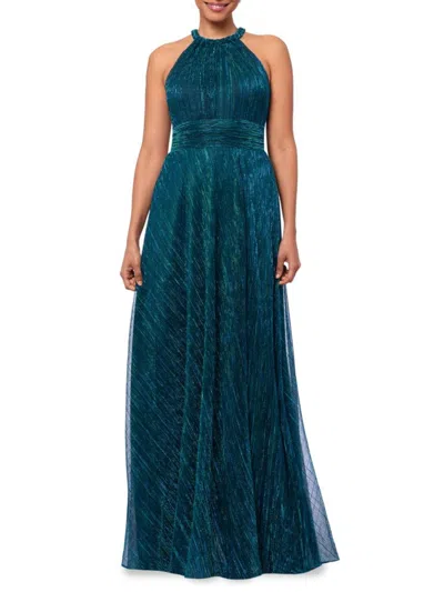 Betsy & Adam Women's Textured Crinkled Floor Length Gown In Jade