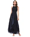 Betsy & Adam Petite Halter-neck Sleeveless A-line Gown In Black,white