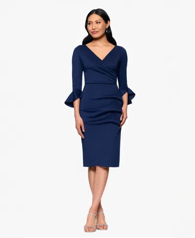 Betsy & Adam Women's V-neck 3/4-sleeve Sheath Dress In Blue