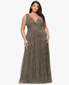 Betsy & Adam Plus Size Sleeveless Animal Crinkle Long Dress In Gray