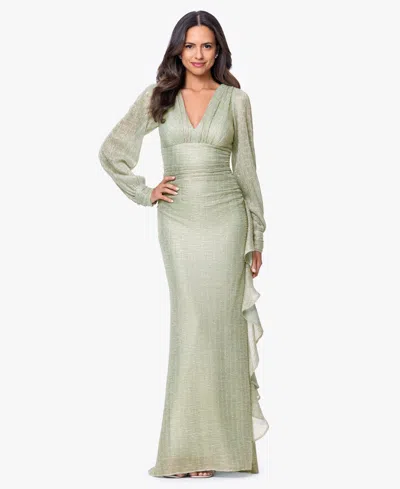 Betsy & Adam Betsy Adam Womens V Neck Ball Gown In Green