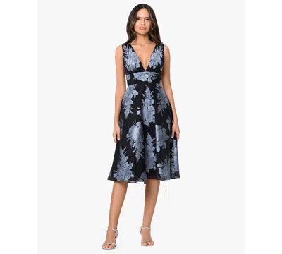 Betsy & Adam Women's V-neck Brocade Dress In Blue