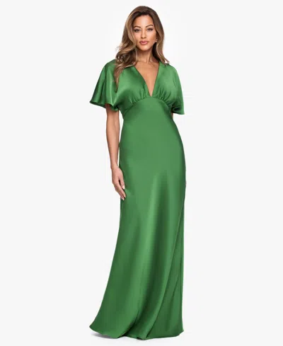 Betsy & Adam Women's V-neck Flutter-sleeve Gown In Green