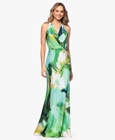 Betsy & Adam Women's V-neck Printed Ball Gown In Green