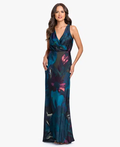 Betsy & Adam Women's V-neck Printed Ball Gown In Multi