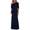 Betsy & Adam Ruched One-shoulder Gown In Blue
