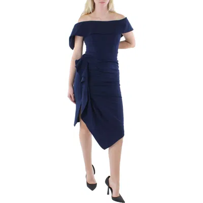 Betsy & Adam Womens Asymmetric Ruffled Cocktail And Party Dress In Blue