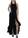 Betsy & Adam Tiered Ruffles Scuba Crepe Gown In Black