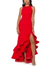 Betsy & Adam Petite Ruffled High-low Sleeveless Gown In Red