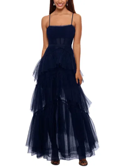 Betsy & Adam Womens Corset Long Evening Dress In Blue