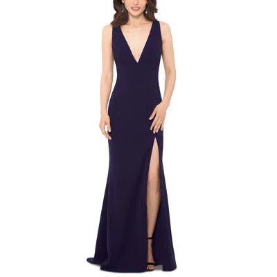 Betsy & Adam Womens Deep V-neck Maxi Evening Dress In Blue