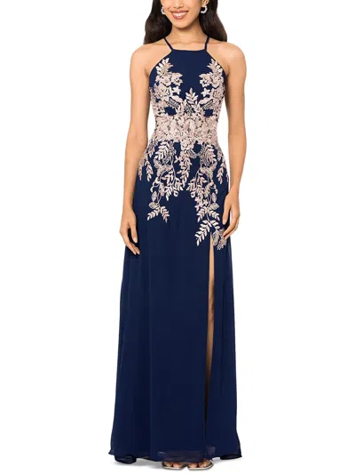 Betsy & Adam Womens Embellished Long Evening Dress In Blue