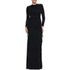 Betsy & Adam Rhinestone Long Sleeve Stretch Gown In Black