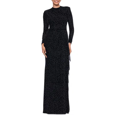 Betsy & Adam Rhinestone Long Sleeve Stretch Gown In Blue