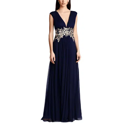 Betsy & Adam Womens Embroidered Polyester Evening Dress In Blue