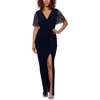 Betsy & Adam Petites Womens Knit Cascade Ruffle Evening Dress In Black