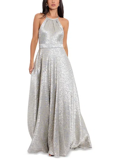 Betsy & Adam Womens Jacquard Floral Evening Dress In Silver