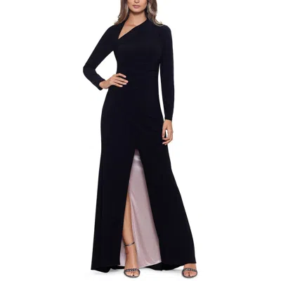 Betsy & Adam Womens Jersey Asymmetrical Evening Dress In Black