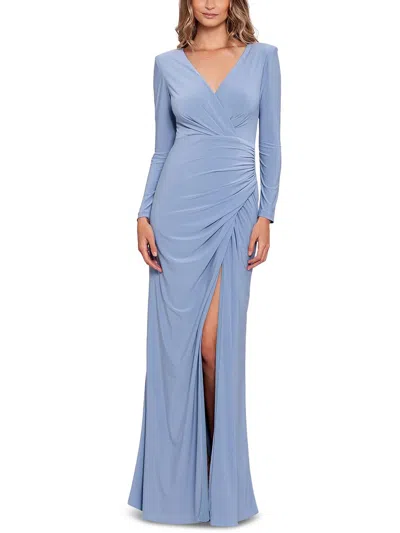 Betsy & Adam Womens Jersey Ruched Evening Dress In Blue