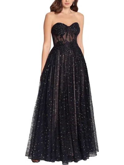 Betsy & Adam Womens Lace Long Evening Dress In Black