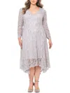 Betsy & Adam Plus Womens Metallic Lace Cocktail And Party Dress In Grey