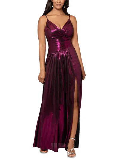 Betsy & Adam Womens Metallic Long Cocktail And Party Dress In Red