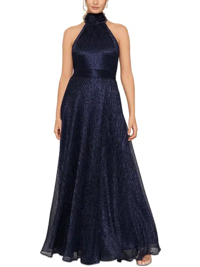 Betsy & Adam Womens Metallic Long Evening Dress In Blue