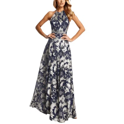 Betsy & Adam Womens Metallic Maxi Evening Dress In Blue