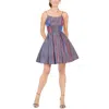 Betsy & Adam Womens Metallic Mini Fit & Flare Dress In Blue