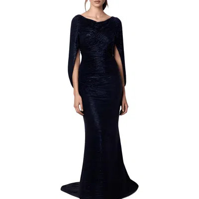 Betsy & Adam Womens Metallic Ruched Evening Dress
